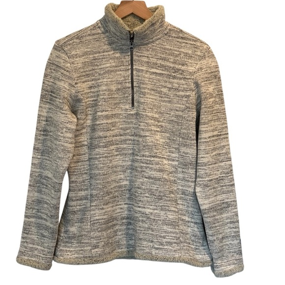 Kuhl Women’s Alaska Quarter-Zip Pullover, Faux Shearling Trim, Gray/Cream, Sz L - Picture 2 of 16